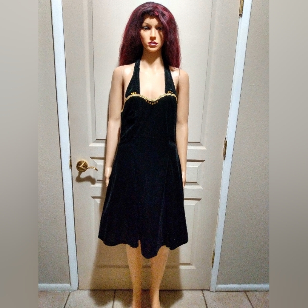 Vintage 90's Beaded Velvet Halter Top Dress.